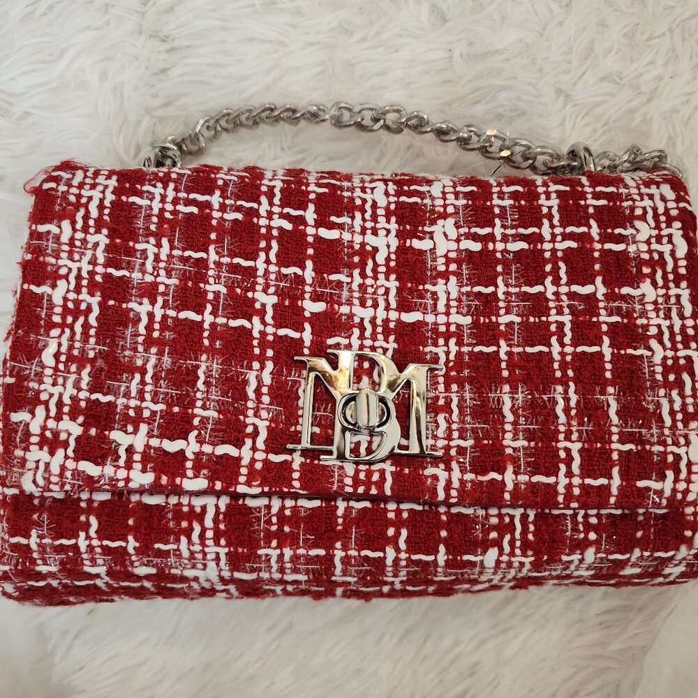 Red and white plaid Badgley Mischka bag